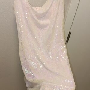 Lucy in the Sky Iridescent Sequin Prom Dress - Pale Pink/White